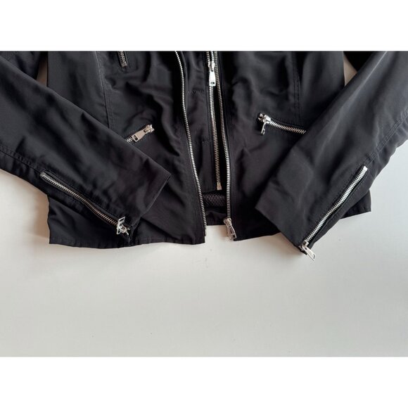 DANIER Dakota Black Polyester Quilted Leather Hooded Biker Jacket, Size XS - Picture 9 of 14